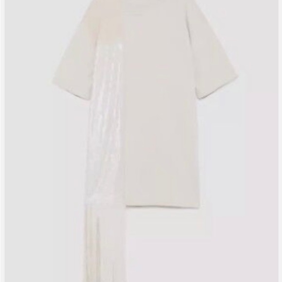 Zara fringe contrast tee beige NWT L - Picture 4 of 5